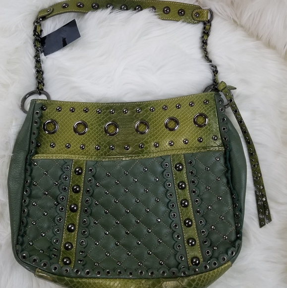Sharif Handbags - Sharif green quilted leather rivet medium purse
